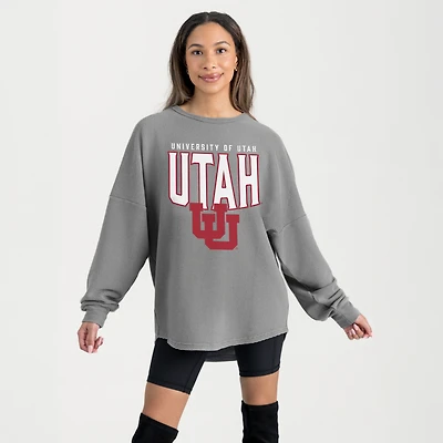 Women's Gameday Couture Gray Utah Utes Oversized Pure Motion Corded Sweatshirt