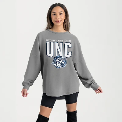 Women's Gameday Couture Gray North Carolina Tar Heels Oversized Pure Motion Corded Sweatshirt