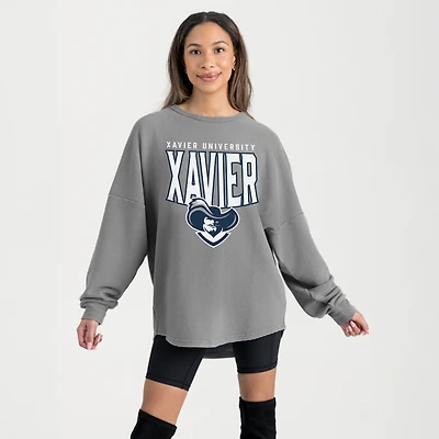 Women's Gameday Couture Gray Xavier Musketeers Oversized Pure Motion Corded Sweatshirt