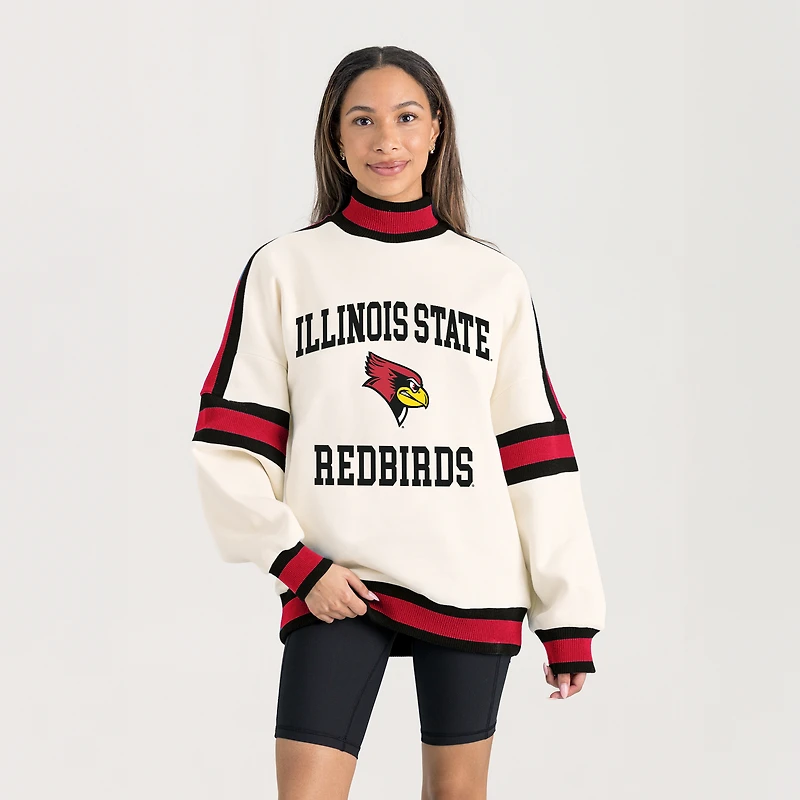 Women's Gameday Couture White Illinois State Redbirds Oversized Vivid Turtleneck Sweatshirt