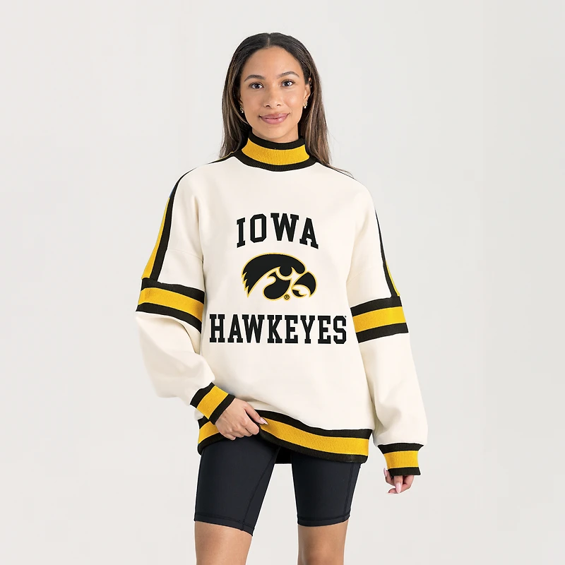 Women's Gameday Couture White Iowa Hawkeyes Oversized Vivid Turtleneck Sweatshirt