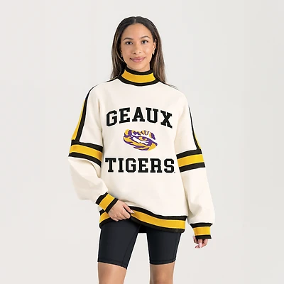 Women's Gameday Couture White LSU Tigers Oversized Vivid Turtleneck Sweatshirt