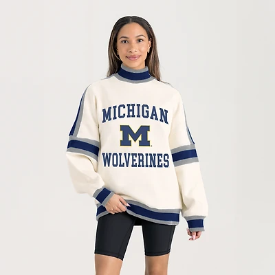 Women's Gameday Couture White Michigan Wolverines Oversized Vivid Turtleneck Sweatshirt