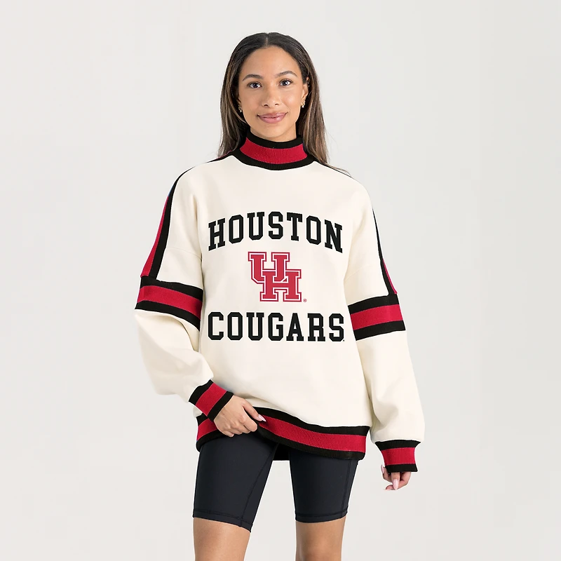 Women's Gameday Couture White Houston Cougars Oversized Vivid Turtleneck Sweatshirt