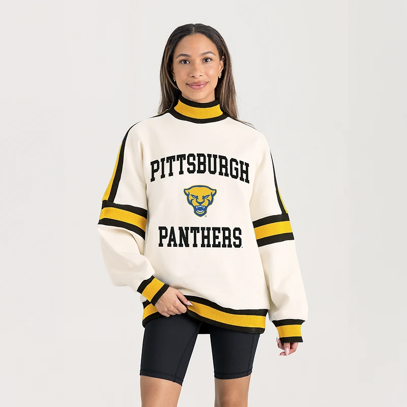 Women's Gameday Couture White Pitt Panthers Oversized Vivid Turtleneck Sweatshirt