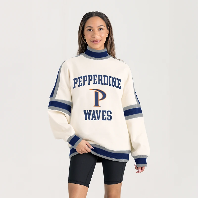 Women's Gameday Couture White Pepperdine Waves Oversized Vivid Turtleneck Sweatshirt