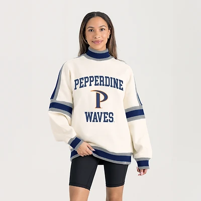 Women's Gameday Couture White Pepperdine Waves Oversized Vivid Turtleneck Sweatshirt