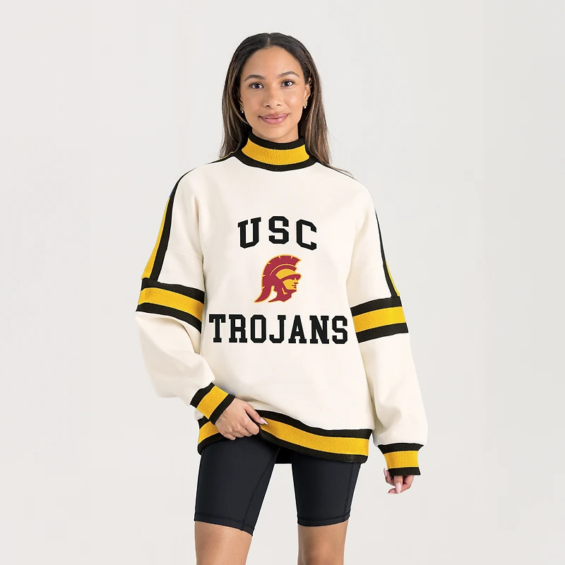 Women's Gameday Couture White USC Trojans Oversized Vivid Turtleneck Sweatshirt