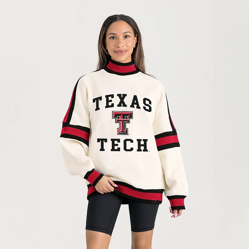Women's Gameday Couture White Texas Tech Red Raiders Oversized Vivid Turtleneck Sweatshirt