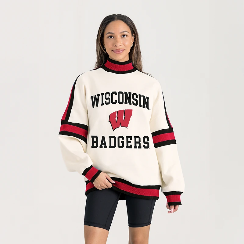 Women's Gameday Couture White Wisconsin Badgers Oversized Vivid Turtleneck Sweatshirt
