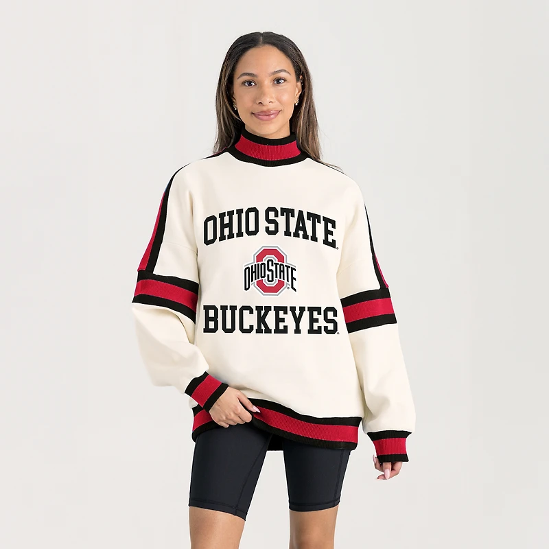 Women's Gameday Couture White Ohio State Buckeyes Oversized Vivid Turtleneck Sweatshirt
