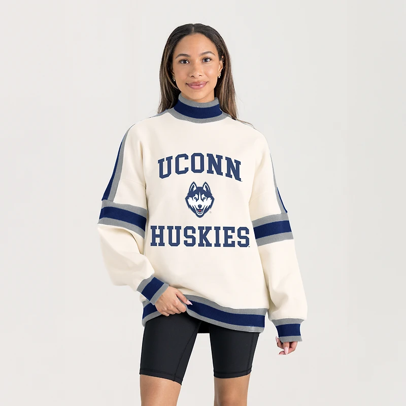 Women's Gameday Couture White UConn Huskies Oversized Vivid Turtleneck Sweatshirt