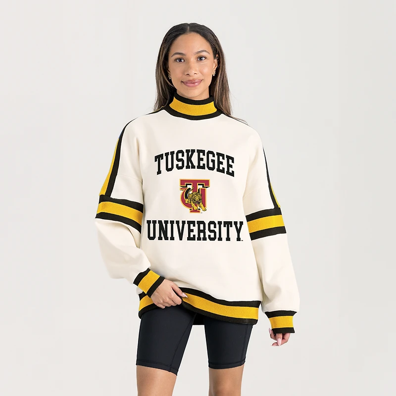 Women's Gameday Couture White Tuskegee Golden Tigers Oversized Vivid Turtleneck Sweatshirt