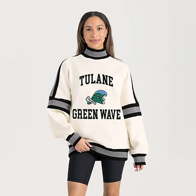 Women's Gameday Couture White Tulane Green Wave Oversized Vivid Turtleneck Sweatshirt