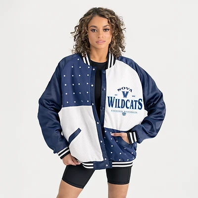 Women's Gameday Couture Navy Villanova Wildcats Oversized Inner Drive Varsity Rhinestone Full-Snap Bomber Jacket