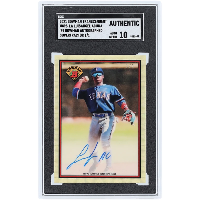 Luisangel Acuña Texas Rangers Autographed 2021 Bowman Transcendent Superfractor #89S-LA #1/1 SGC Authenticated Auto 10 Card