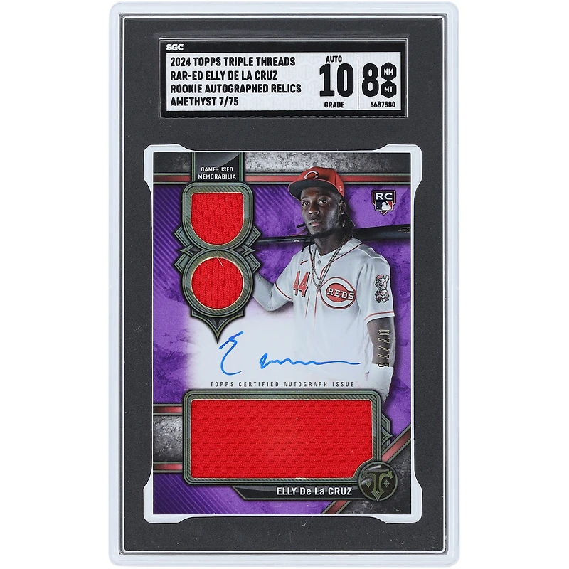 Elly De La Cruz Cincinnati Reds Autographed 2024 Topps Triple Threads Triple Relic Purple #RAR-ED #7/75 SGC Authenticated 8/10 Rookie Card