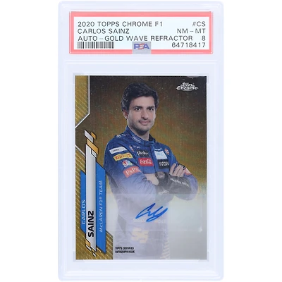 Carlos Sainz McLaren F1 Team Autographed 2020 Topps Chrome F1 Gold Wave Refractor #F1A-CS #18/50 PSA Authenticated 8 Rookie Card