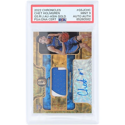 Chet Holmgren Oklahoma City Thunder Autographed 2022-23 Panini Chronicles Gold Standard Tri-Color Relic #GSJ-CHC #5/5 PSA Authenticated 9 Rookie Card