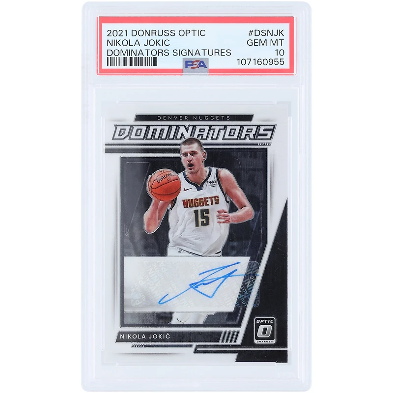 Nikola Jokić Denver Nuggets Autographed 2021-22 Panini Donruss Optic Dominators #DS-NJK #10/99 PSA Authenticated 10 Card