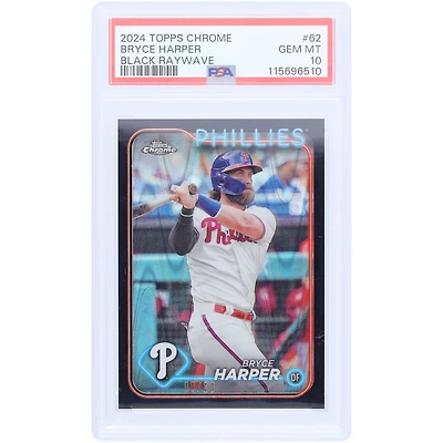 Bryce Harper Philadelphia Phillies 2024 Topps Chrome Black Raywave #62 #8/10 PSA Authenticated 10 Card