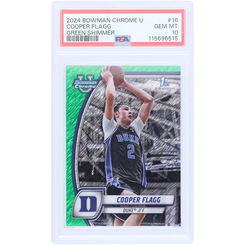 Cooper Flagg Duke Blue Devils 2024 Bowman Chrome U Green Shimmer #16 PSA Authenticated 10 Card