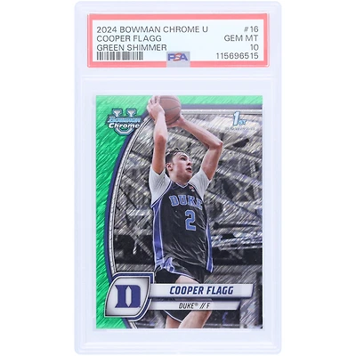 Cooper Flagg Duke Blue Devils 2024 Bowman Chrome U Green Shimmer #16 PSA Authenticated 10 Card