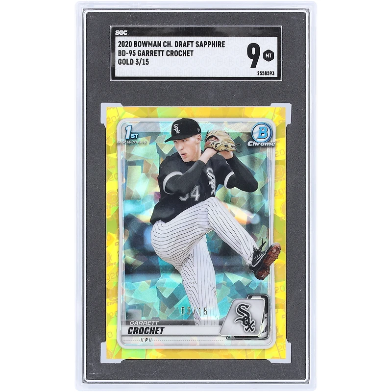 Garrett Crochet Chicago White Sox 2020 Bowman Chrome Sapphire Gold #BD-95 #3/15 SGC Authenticated 9 Card
