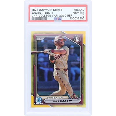 James Tibbs III Florida State Seminoles 2024 Bowman Chrome Gold Refractor #BDC-40 #13/50 PSA Authenticated 10 Card