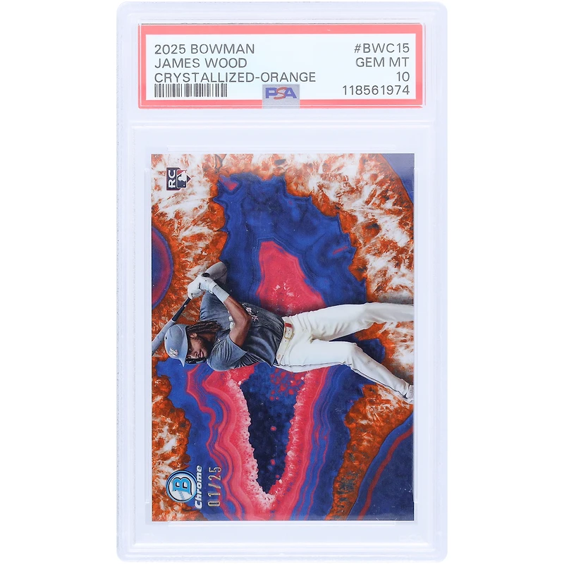 James Wood Washington Nationals 2025 Bowman Chrome Crystallized Orange Case Hit #BWC-15 #1/25 PSA Authenticated 10 Rookie Card