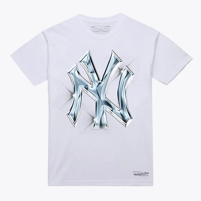 Men's White New York Yankees Liquid Chrome T-Shirt