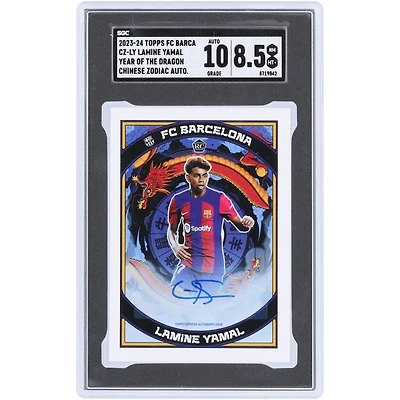 Lamine Yamal Barcelona Autographed 2023-24 Topps FC Barca Chinese Zodiac Year Of The Dragon #CZ-LY SGC Authenticated 8.5/10 Rookie Card