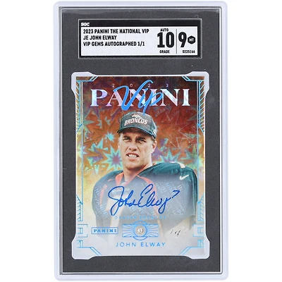 John Elway Denver Broncos Autographed 2023 Panini The National VIP Gems #JE #1/1 SGC Authenticated 9/10 Card