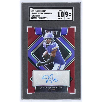 Justin Jefferson Minnesota Vikings Autographed 2021 Panini Select Sigs Maroon Prizm #SIP-JJE #62/75 SGC Authenticated 9/10 Card