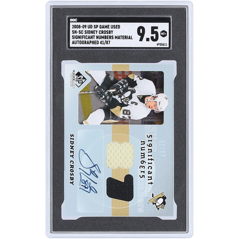 Sidney Crosby Pittsburgh Penguins Autographed 2008-09 Upper Deck SP Game Used Significant Numbers Materials Dual 2-Color Relics #SN-SC #41/87 SGC Authenticated 9.5 Card