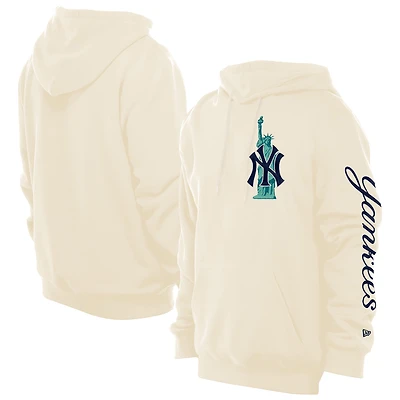 Men's New Era Cream New York Yankees Statue of Liberty Fleece Hoodie
