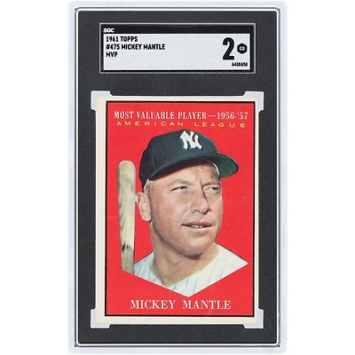 Mickey Mantle New York Yankees 1961 Topps MVP #475 SGC Authenticated 2 Card