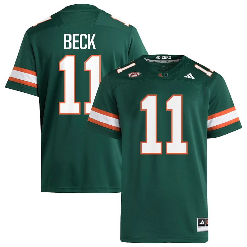 Men's adidas Carson Beck Green Miami Hurricanes Alternate NIL Football Player Jersey