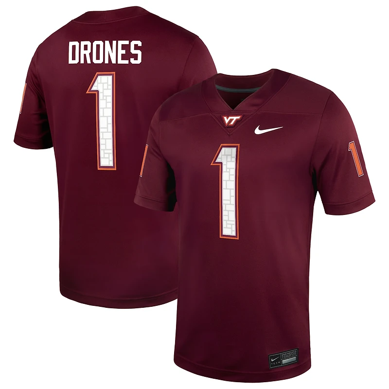 Men's Nike Kyron Drones Maroon Virginia Tech Hokies Home NIL Football Game Jersey