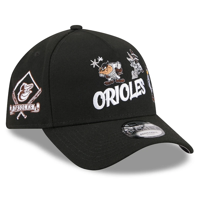 Youth New Era Black Baltimore Orioles Looney Tunes A-Frame 9FORTY Adjustable Hat