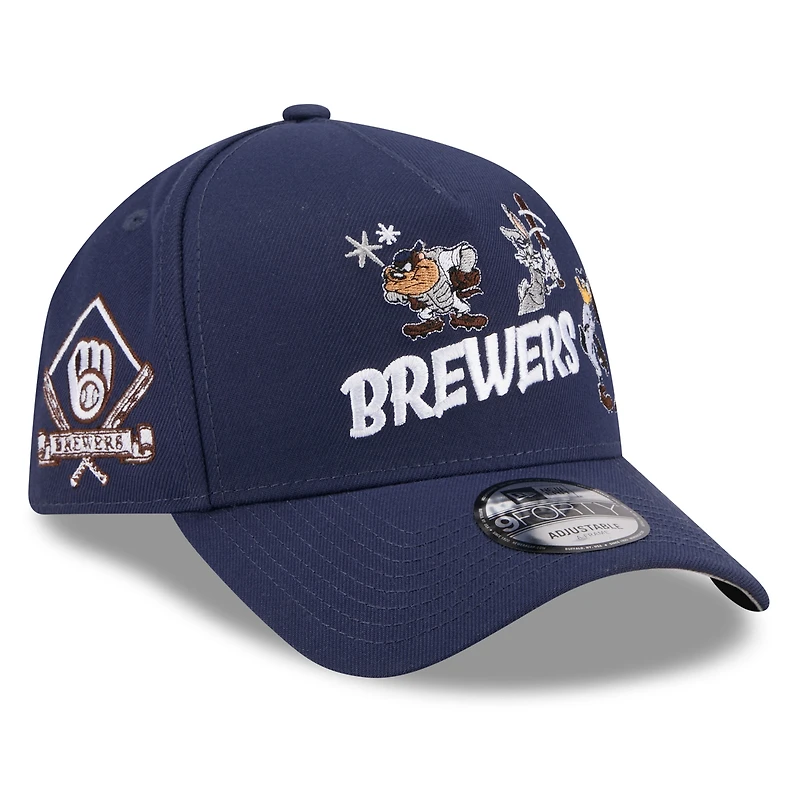 Youth New Era Navy Milwaukee Brewers Looney Tunes A-Frame 9FORTY Adjustable Hat