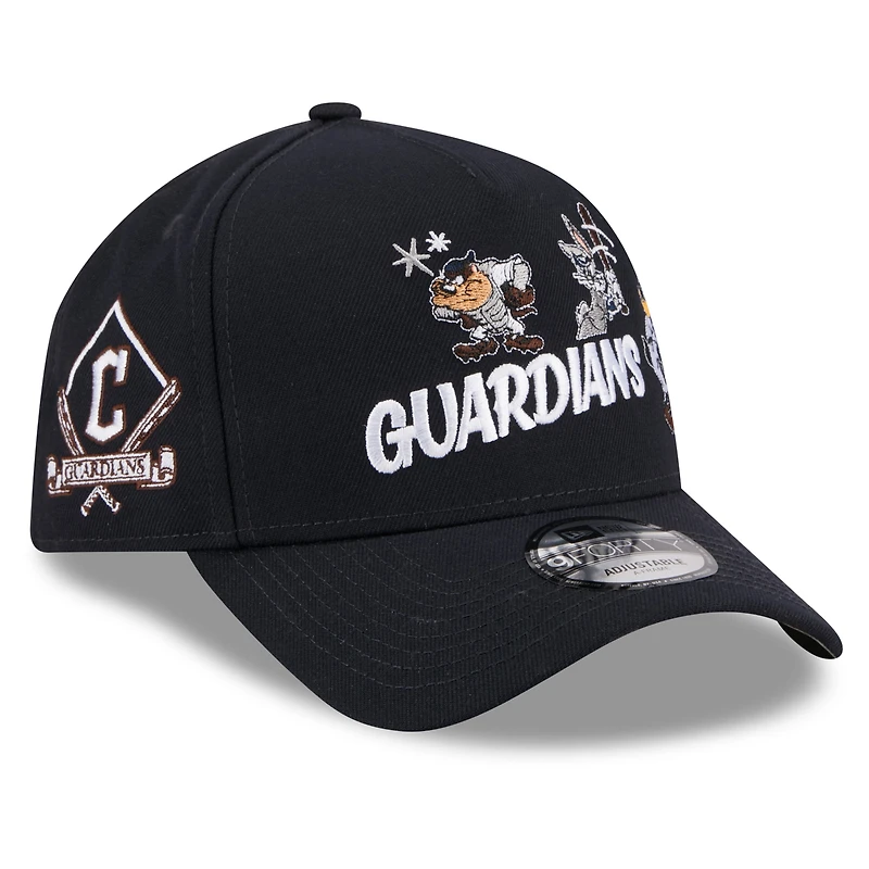 Youth New Era Navy Cleveland Guardians Looney Tunes A-Frame 9FORTY Adjustable Hat