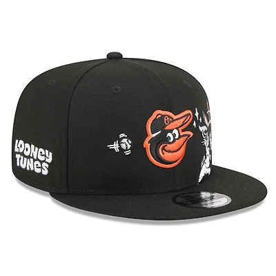 Men's New Era Black Baltimore Orioles Looney Tunes Bugs Bunny 9FIFTY Snapback Hat