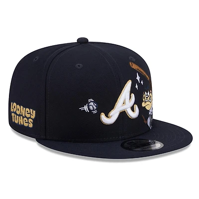Men's New Era Navy Atlanta Braves Looney Tunes Tasmanian Devil 9FIFTY Snapback Hat