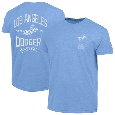 Men's Champion Light Blue Los Angeles Dodgers Vintage 3-Hit Tri-Blend T-Shirt