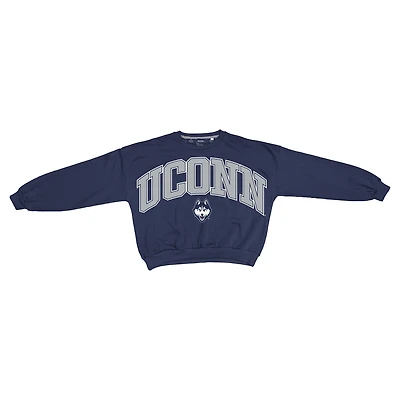 Women's Pressbox Navy UConn Huskies Oversized Janice Waist-Length Sweatshirt