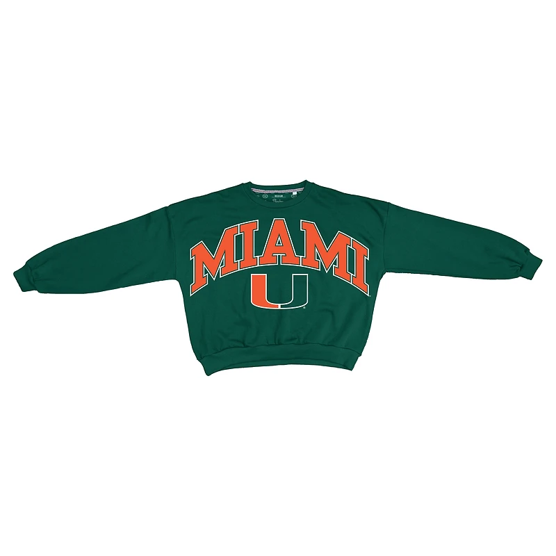 Women's Pressbox Green Miami Hurricanes Oversized Janice Waist-Length Sweatshirt
