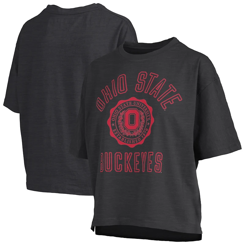 Women's Pressbox Black Ohio State Buckeyes Motley Crew Bishop Waist Length Oversized Slub T-Shirt
