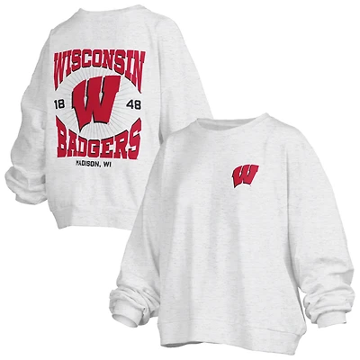 Women's Pressbox Oatmeal Wisconsin Badgers Waist Length Oversized Janise Melange Sweatshirt