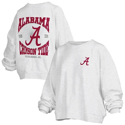 Women's Pressbox Oatmeal Alabama Crimson Tide Waist Length Oversized Janise Melange Sweatshirt
